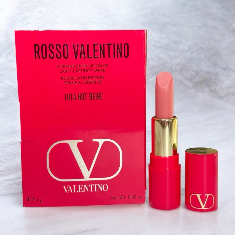 Valentino Nude Satin Lipstick: Rosso Valentino #101 A Hot Beige